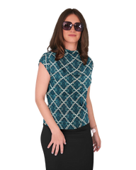 High Neck Cap Sleeve Top - Jade Tiles Print