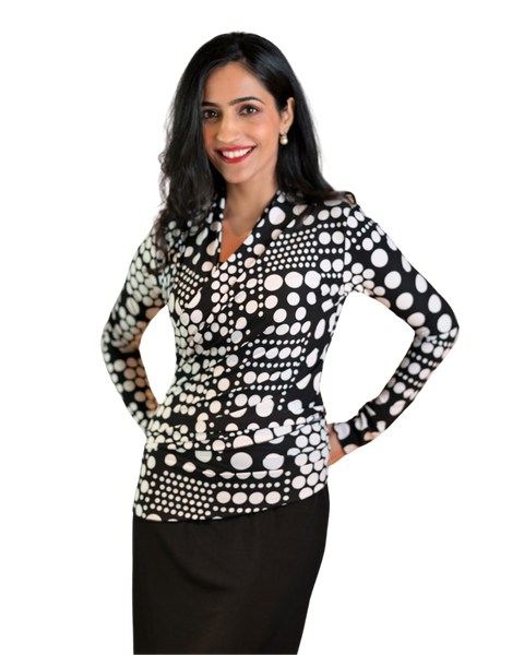 Long Sleeve Cardigan Wrap Top - Multi Polka Dots Print