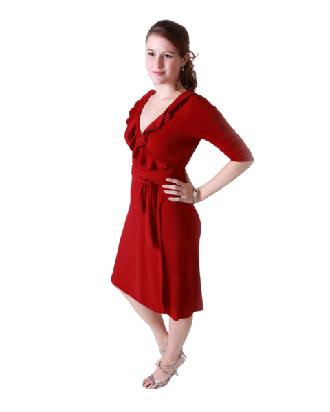 A-Line Wrap Dress with 3/4th Sleeves and Frill