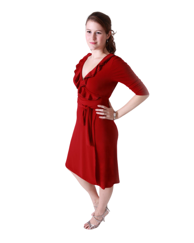 A-Line Wrap Dress with 3/4th Sleeves and Frill