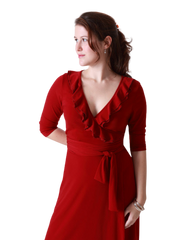 A-Line Wrap Dress with 3/4th Sleeves and Frill