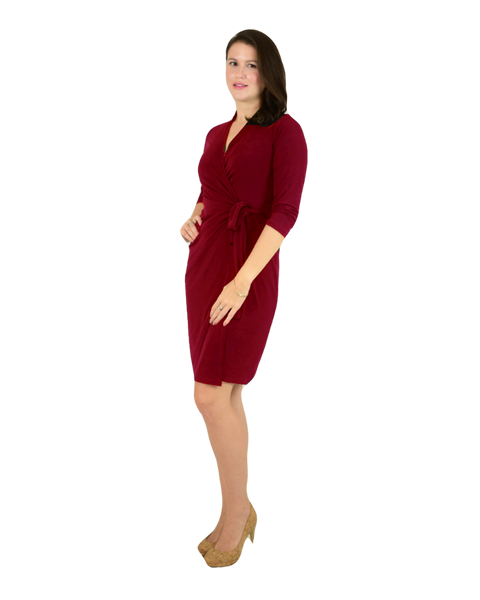 Classic Fit Wrap Dress with 3/4th Sleeves