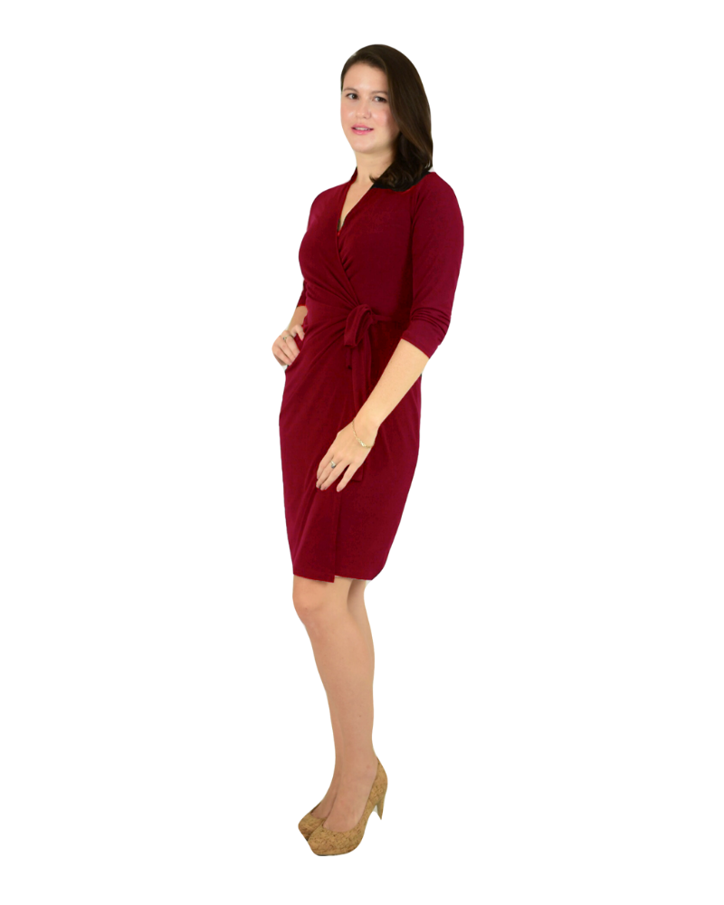 Classic Fit Wrap Dress with 3/4th Sleeves