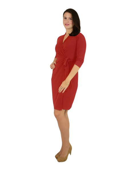 Classic Fit Wrap Dress with 3/4 Sleeves