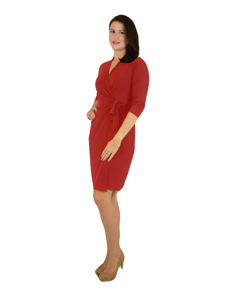 Classic Fit Wrap Dress with 3/4 Sleeves