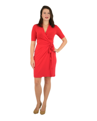 A-Line Wrap Dress with Cuff Sleeves No Collar