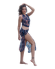 Sarong Set - Tie Back Top and Sarong Skirt with Slit - Joyous Blues Print