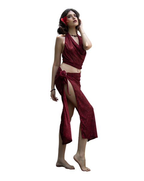 Sarong Set - Tie Back Top and Sarong Skirt with Slit