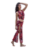 Sarong Set - Tie Back Top and Sarong Skirt with Slit - Dusky Reds Print