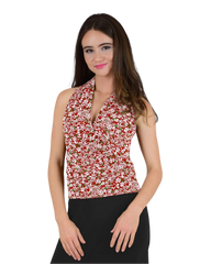 Signature  Sleeveless Faux Wrap Top - Flowers In Flow Print