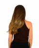 Signature  Sleeve Less Faux Wrap Top - Chocolate Brown