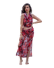 Sarong Set - Tie Back Top and Sarong Skirt with Slit - Dusky Reds Print