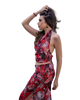 Sarong Set - Tie Back Top and Sarong Skirt with Slit - Dusky Reds Print